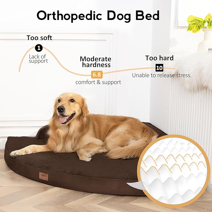 Large Orthopedic Dog Bed with Sides XXXL Dog Beds with Removable Washable Cover Non-Slip Waterproof Pet Bed for Extra Large Dogs - Brown XXXL