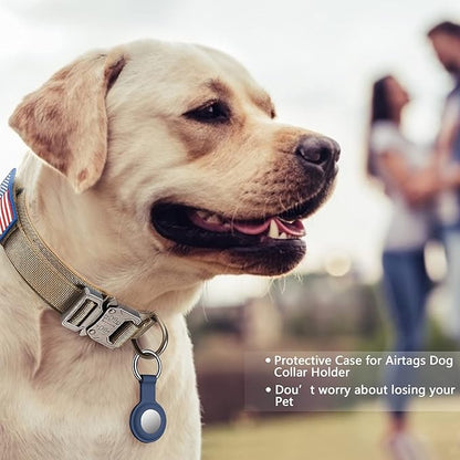 DAGANXI Tactical Dog Collar, Adjustable Military Training Nylon Dog Collar with Control Handle and Heavy Metal Buckle for Medium and Large Dogs, with Patches and Airtags Case (XXL, Brown-Set)