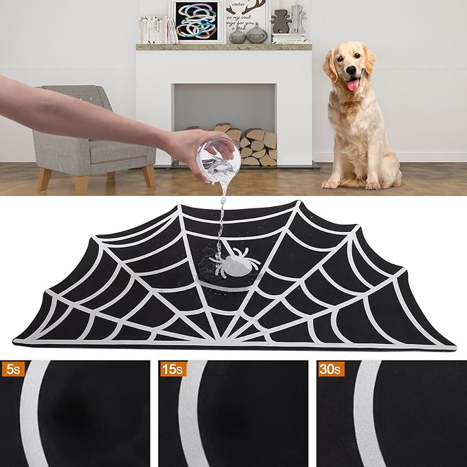 Halloween Pet Mat for Food and Water, Pet Feeding Mat for Dog Cat Bowl Absorbent Anti-Stain Non-Slip Quick Dry Easy Clean Floor Placemat, Pets Accessories Indoor (24 * 35.5 in)