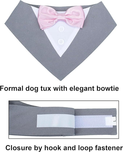 ADOGGYGO Formal Dog Tuxedo Wedding Pet Bandana Collar with Bowtie, Adjustable Birthday Wedding Formal Tux Costumes for Medium Dogs Pets (M, Grey)