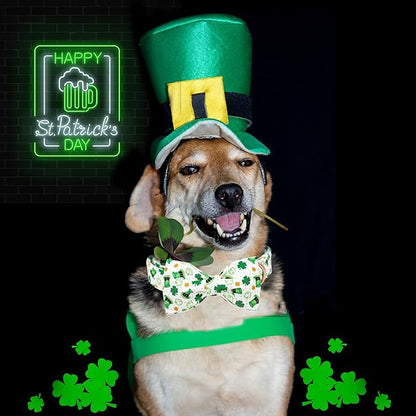 Lionheart glory Dog Bow Collar St. Patrick's Day Dog Collar for Medium Dogs, Adjustable Green Collars Lucky Clover Shamrock Dog Collar with Bowtie Pet Collar Bows