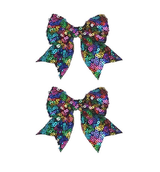 3-inch Sequined Bow Hair Clips For Baby Girls, Toddler, Kids and Young Women Birthday Party Wedding Christmas Occasions Pet Accessories Set of 2 (Rainbow Black)