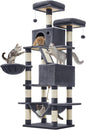Feandrea Cat Tree, 66.1-Inch Large Cat Tower, Multi-Level Plush Condo with 13 Scratching Posts, 2 Perches, 2 Caves, Basket, Hammock, Pompoms, Smoky Gray UPCT165G01