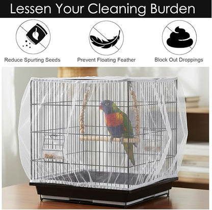 Bird Cage Seed Catcher, White Breathable Seed Catcher for Bird Cage, Universal Adjustable Birds Cages Cover Net Liner, Birds Accessories for Cages for Parrot Enclosures Stops Scatter