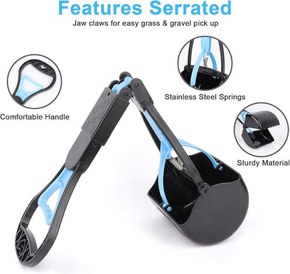PPOGOO Non-Breakable Pooper Scooper for Large Medium Small Dogs with 24.3inch Long Handle High Strength Material Durable Spring, Easy Grass and Gravel Pick Up