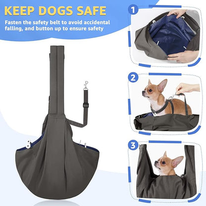 SlowTon Dog Carrier Sling - Thick Padded Shoulder Strap Adjustable Dog Carriers for Small Dogs, Puppy Carrier Purse for Pet Cat with Front Zipper Pocket Safety Belt Machine Washable (Grey M)