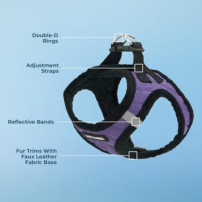 Best Pet Supplies - All Weather Plush, Reflective, No Pull Harness for Small, Medium Dogs, Cats - Secure with Hook & Loop Fastener, Buckle, Double D-Rings - Purple Faux Leather, XS