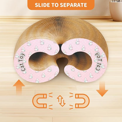Collapsible Cats Cardboard Scratcher, Interactive Cat Toys for Indoor Cats, Scratch Pad Shape Shifting Ball Track with Bell, Magic Organ Cat Toy for Chase & Scratch Paw Easter Toys for Kitties Pink