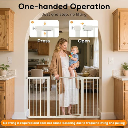 29.5-46" Magnetic Baby Gate for Stairs, Baby Safety Essentials, Auto Close Gate for Doorways, Easy Install Pressure Mounted Dog Gate Indoor, Pet Gates for Dogs, White (2 Pack)