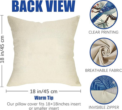 Fahrendom Hello Winter Bluebird Decorative Throw Pillow Covers 18x18 Set of 4, Let It Snow Blue Jay Branch Porch Patio Outdoor Pillowcase, Christmas Pine Needle Red Berry Sofa Cushion Case Home Decor