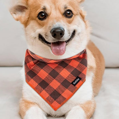 Dog Bandana Fall XLarge-Orange Brown Dog Scarf Buffalo Plaid Printing Adjustable Bib Handkerchief Accessories for Large Dogs (XL)