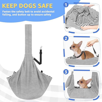 SlowTon Dog Carrier Sling - Thick Padded Shoulder Strap Adjustable Dog Carriers for Small Dogs, Puppy Carrier Purse for Pet Cat with Front Zipper Pocket Safety Belt Machine Washable (Light Gray, M)