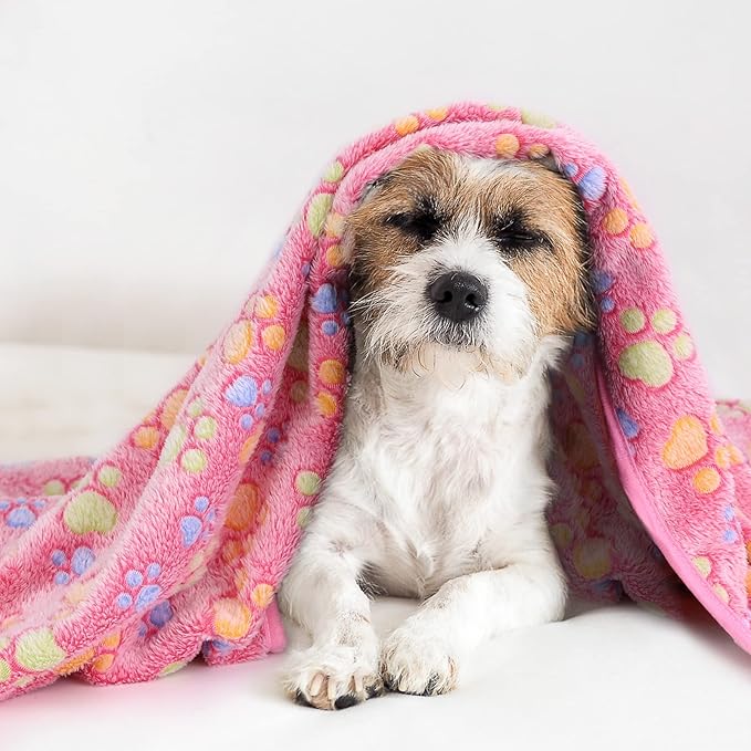 Comsmart Dog & Cat Blankets - Soft Warm Fleece Throw Pet Blanket for Small, Medium, Large Dogs, Puppies, Kittens, Guinea Pigs - Paw Print Design (Brown/Pink/White, 1 Pack 3, 40 * 47in)
