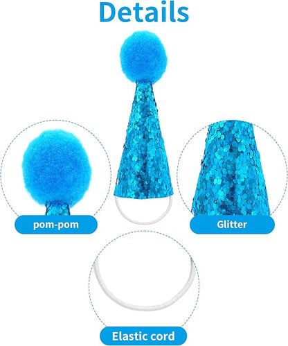 PET SHOW 10 Pack Mini Party Hats for Animal Figures with Plush Pom Adjustable Tiny Hat for Dinosaurs Desk Goose Hamster Hedgehog Guinea Pig Chicken Small Pet Birthday Accessories