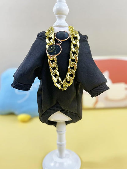 QWINEE 3Pcs Dog Hoodie Cat Apparel Dog Custume Set with Necklace and Sunglasses Pet Clothes for Puppy Small Medium Dogs Cats Multicolor S