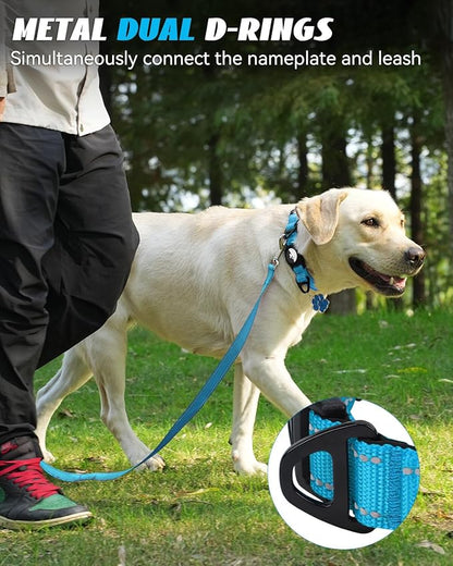 Joytale Airtag Dog Collar, Reflective Pet Collar with Waterproof AirTag Holder, Dual D-Rings, Soft Padded Adjustable for Large Dogs, SkyBlue, L
