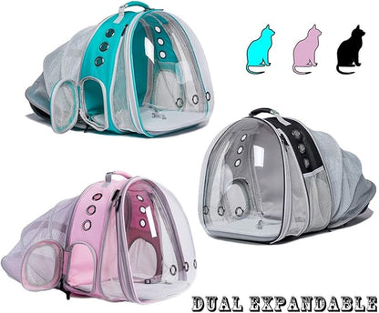 Galaxy Blue Dual Expandable Cat Backpack Carrier, Fit up to 20 lbs, Expandable Pet Carrier Backpack for Large Fat Cat and Small Puppy