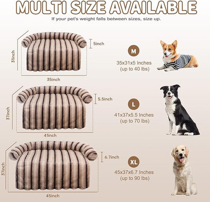 Large Dog Couch Bed, Fluffy Washable Couch Protector for Dogs with Removable Cover, Non-Slip Dog Sofa Bed, 35x31 Inch, Brown