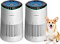 Air Purifiers for Bedroom Home with Sleep Mode for Smoke Pet Dander Odors, Small Air Purifier with Fragrance Sponge, Blue Ambient Light, 23dB Quiet, 2 Pack White