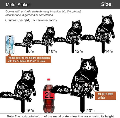 Custom Cat Grave Markers Outdoor - Personalized Cat Metal Memorial Plaque with Stake for Cemetery, Garden or Yard Decor - Waterproof Tombstone, Pet Loss Sympathy Gifts