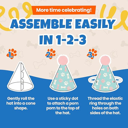 Dog Birthday Party Hat Set, Reusable & Adorable Kitty/Doggy Birthday Celebration Accessories, 1 Pack (9 Pet Hats & 2 Crowns) - Dirty Dog Goods