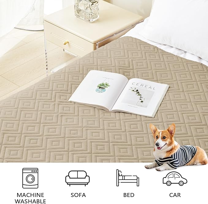 hyha Waterproof Dog Blanket, Soft Pet Bed Blankets, Waterproof Sofa Couch Cover for Dogs Washable, Reversible Pet Couch Covers for Sofa Furniture (82x102 Inch, Taupe/Beige)