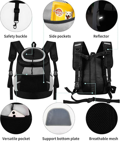 Dog Backpack Carrier, Front Chest Carrier for Cat Small Dogs, Pet Carrying Bag for Travel Hiking Cycling Outdoor Black S (Suggested Pet Height 7-10 in, 2-6 lbs)