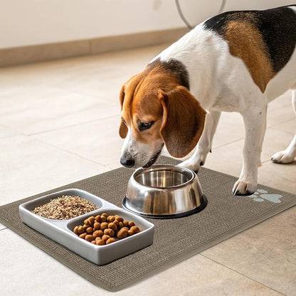 PUPTECK Dog Food Mat, Absorbent Pet Cat Feeding Mat for Food and Water Bowls, Anti-Slip Dog Placemat for Floors Waterproof, Pet Supplies Accessories, Khaki S