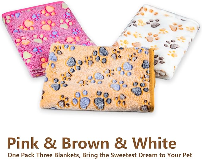 LeapSheep Pet Blankets for Dogs Cats - 3Pack Heart Pattern Super Soft Fluffy Dog Blankets for Small Medium Large Doggy Kitten (Paws, Medium)