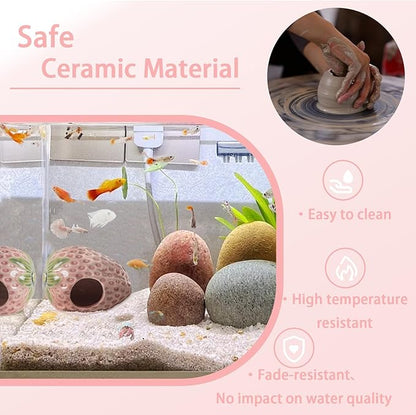 Aquarium Decor Cave Betta Fish Aquarium Accessories Ornaments Hiding Cave Strawberry House Hideout for Shrimp Cichlid Hermit Crab, Octopus Hiding Breeding for Tank (Pink)
