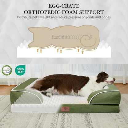 Comfort Expression Orthopedic Dog Bed for Medium Dogs 30x20 Inch, Waterproof Egg Crate Foam Medium Pet Bed with Removable Bolsters, Dog Couch with Washable Cover & Non-Slip Bottom, Light Green