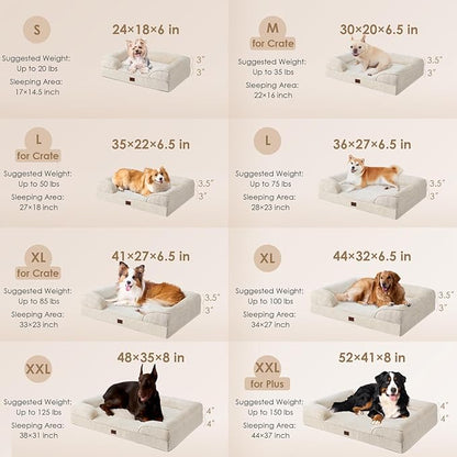 EHEYCIGA Orthopedic Dog Beds for Large Dogs, Waterproof Memory Foam Large Dog Bed with Sides, Non-Slip Bottom and Egg-Crate Foam Pet Couch Bed with Washable Removable Cover, Beige