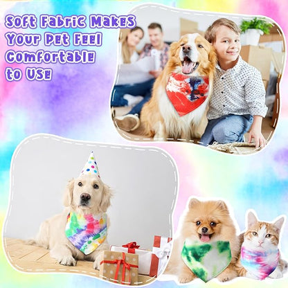 Amylove 120 Pcs St. Patrick's Day Dog Bandanas Bulk Holiday Triangle Dog Pack Puppy Kerchief Bandana Adjustable Spring Pet Scarf for Pet Cat Costume Accessories Decor(Tie Dye)