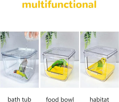 Bird Bath for Cage Bird Shower Bath Parrot Cage Feeder Cage Accessories with Parrot Water Dispenser for Budgie Parakeet Lovebird Cockatiel