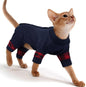 PUMYPOREITY Cat Pajamas, Stretchy 4-Leg Design with Back Buckles for Easy On/Off, Soft Cat Recovery Suit Reduce Wound Licking After Surgery, Kitten Onesie - Machine Washable, XS, Blue