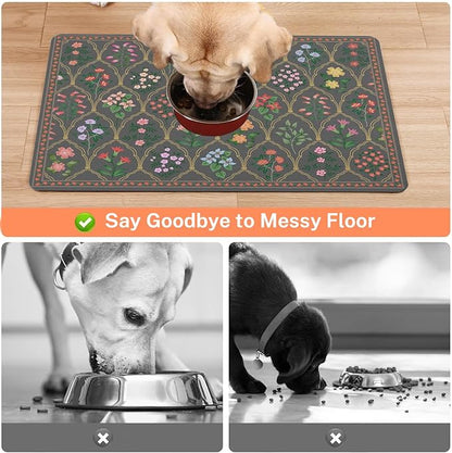 Absorbent Pet Dog Bowl Mat for Food and Water, Pet Cat Food Feeding Mat with Non Slip Rubber Backing, Dog Food Mats for Floors Waterproof, 12"x20"