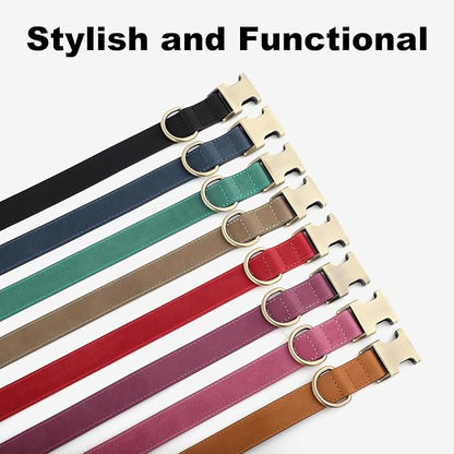 Plutus Pet Genuine Leather Dog Collar – Adjustable Pet Collar with Quick Release Metal Buckle, Soft Real Leather for Small Medium Large Dogs, Heavy Duty & Skin-Friendly (Black, L)