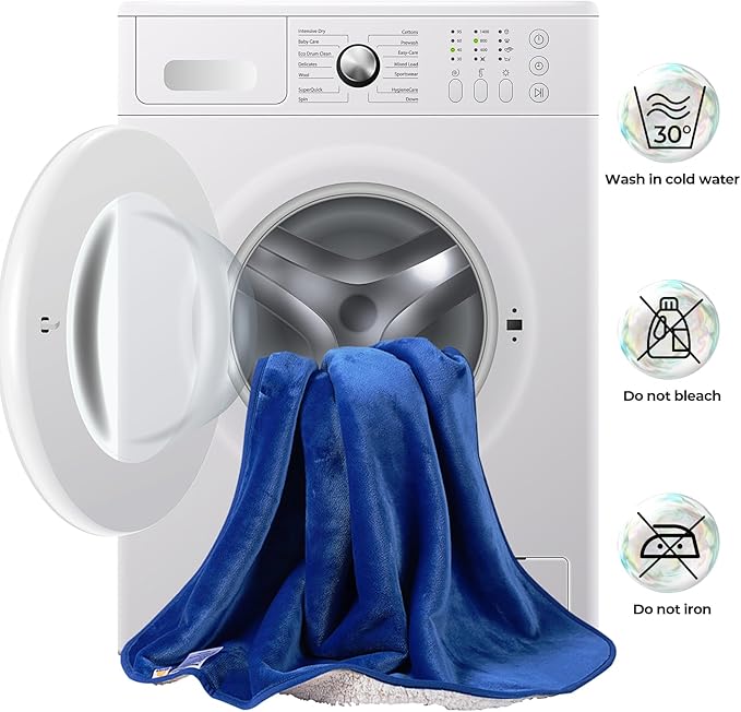 Sunheir Waterproof Blanket for Queen Size Bed - 90"x86" Soft Reversible Sherpa Fleece Flannel Dog Blankets for Large Dogs, Pet Blanket for Bed, Couch, Soft Plush Furniture Protector, Blue