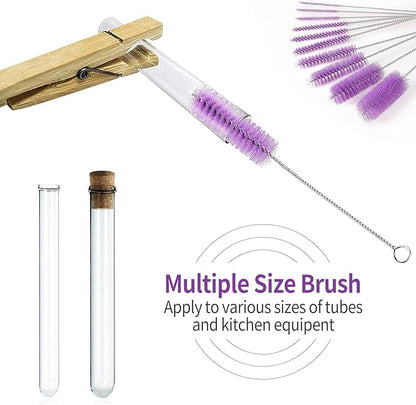 CiaraQ Bottle Cleaning Brushes, 8 Inch Nylon Tube Brush Set, Cleaner for Narrow Neck Bottles Cups with Hook, Set of 10pcs.