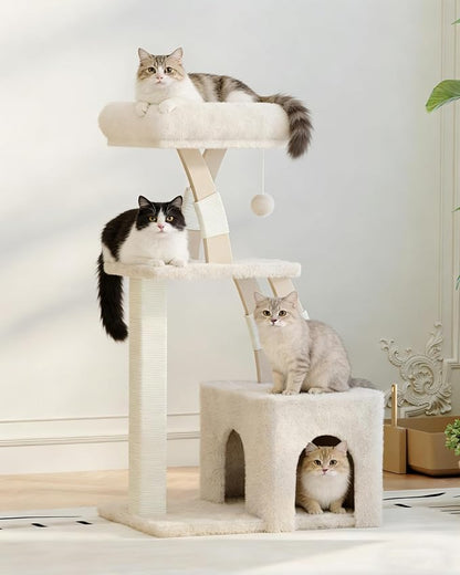 Cat Tree for Indoor Cats,40 Inches Cat Tower with Cozy Condo, Scratching Posts, Multi-Level Activity Center for Large Cats and Kittens, Beige