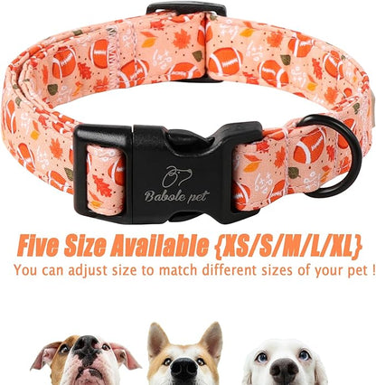 Fall Dog Collar, Cute Football Pattern Puppy Collar, Orange Adjustable Cotton Holiday Tanksgiving Dog Collars for Small Medium Large Boy&Girl Dogs M