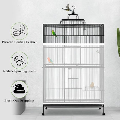 Universal Bird Cage Cover Skirt - Adjustable Soft Airy Nylon Mesh Net, Seed Catcher, Guard for Parrot, Parakeet, Macaw - Round & Square Cages (White)