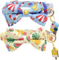 Faygarsle 2 Pack Cute Cat Collar with Bell Breakaway Bowtie for Male Female Cats Soft Fancy Blue Yellow with Ice Cream Sea Pattern Summer Cat Collar for Boy Girl Cats