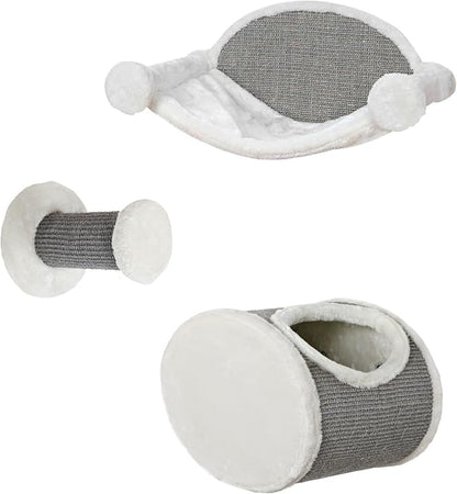 Trixie Liam Wall Mounted Cat Furniture - 3pc Cat Wall Scratcher - Climbing Shelves, Plush & Sisal Covered Condo, Hammock, and Step - Gray