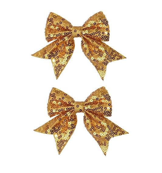 3-inch Sequined Bow Hair Clips For Baby Girls, Toddler, Kids and Young Women Birthday Party Wedding Christmas Occasions Pet Accessories Set of 2 (Gold)