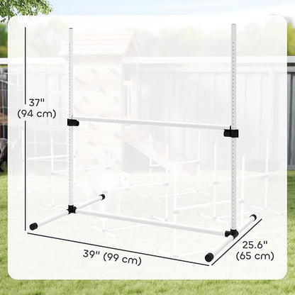 PawHut 6 Piece Dog Agility Training Equipment for Dog Agility Course with Adjustable Height Jump Bars, Included Carry Bag, & Displacing Top Bar, White