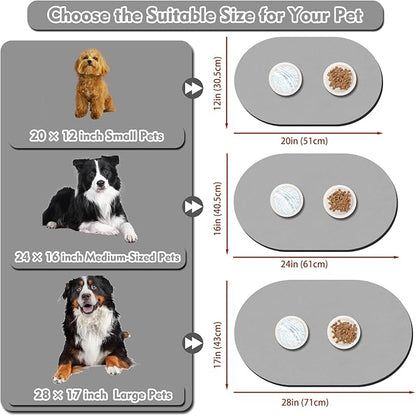 Dog Feeding Mat 24''x16'', Absorbent Pet Food Mat, No Stains Quick Dry Pet Water Mat Protect Floor, Cat Dog Water Bowl Mat for Messy Drinkers, Non-Slip Rubber Base Pet Placemats for Food and Water
