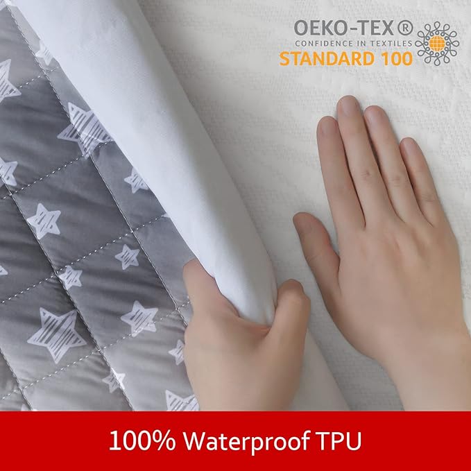 Waterproof Dog Bed Covers Replacement Washable Pet Hair Easy to Remove, Noiseless Quilted Puppy Pet Bed Cover Lovely Grey Star Print 16x25 Inches, for Dog/Cat, Cover Only