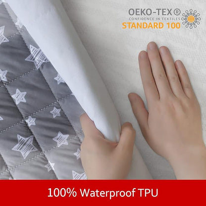 Waterproof Dog Bed Covers Replacement Washable Pet Hair Easy to Remove, Noiseless Quilted Puppy Pet Bed Cover Lovely Grey Star Print 27x36 Inches, for Dog/Cat, Cover Only