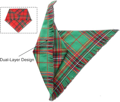 Christmas Dog Bandanas 2PCS-Large,Winter Classic Red Green Plaid Dog Scarf with Tassels Edges,Triangle Holiday Outfit for Boy and Girl Dogs,Pet Costumes for Medium to Large Dogs
